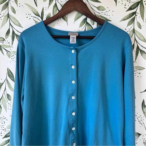 Vintage L.L. Bean Button Up Cardigan. Supima Cotton. XL. Teal. - Picture 2 of 5
